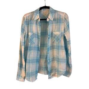 LILLY PULITZER Sea View 100% Linen Button Down Top In Blue Ibiza Small